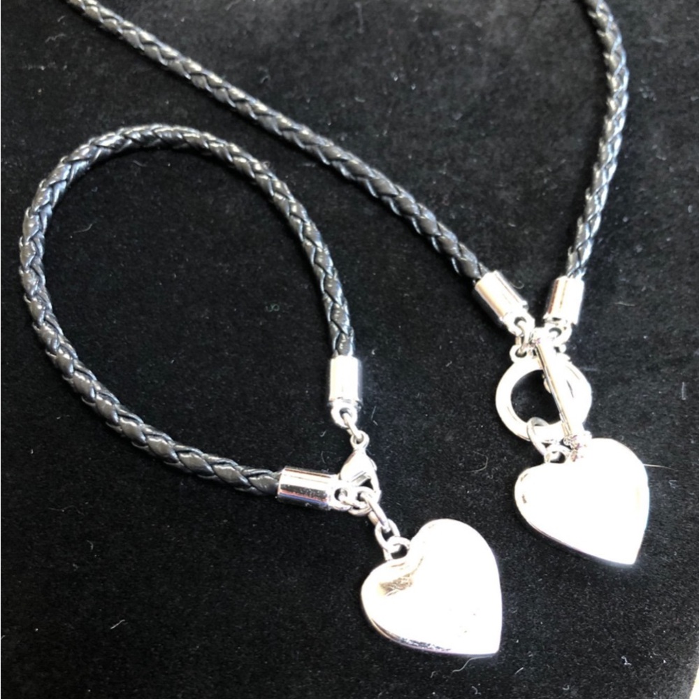 Silver Heart Charm Bracelet and Necklace Set